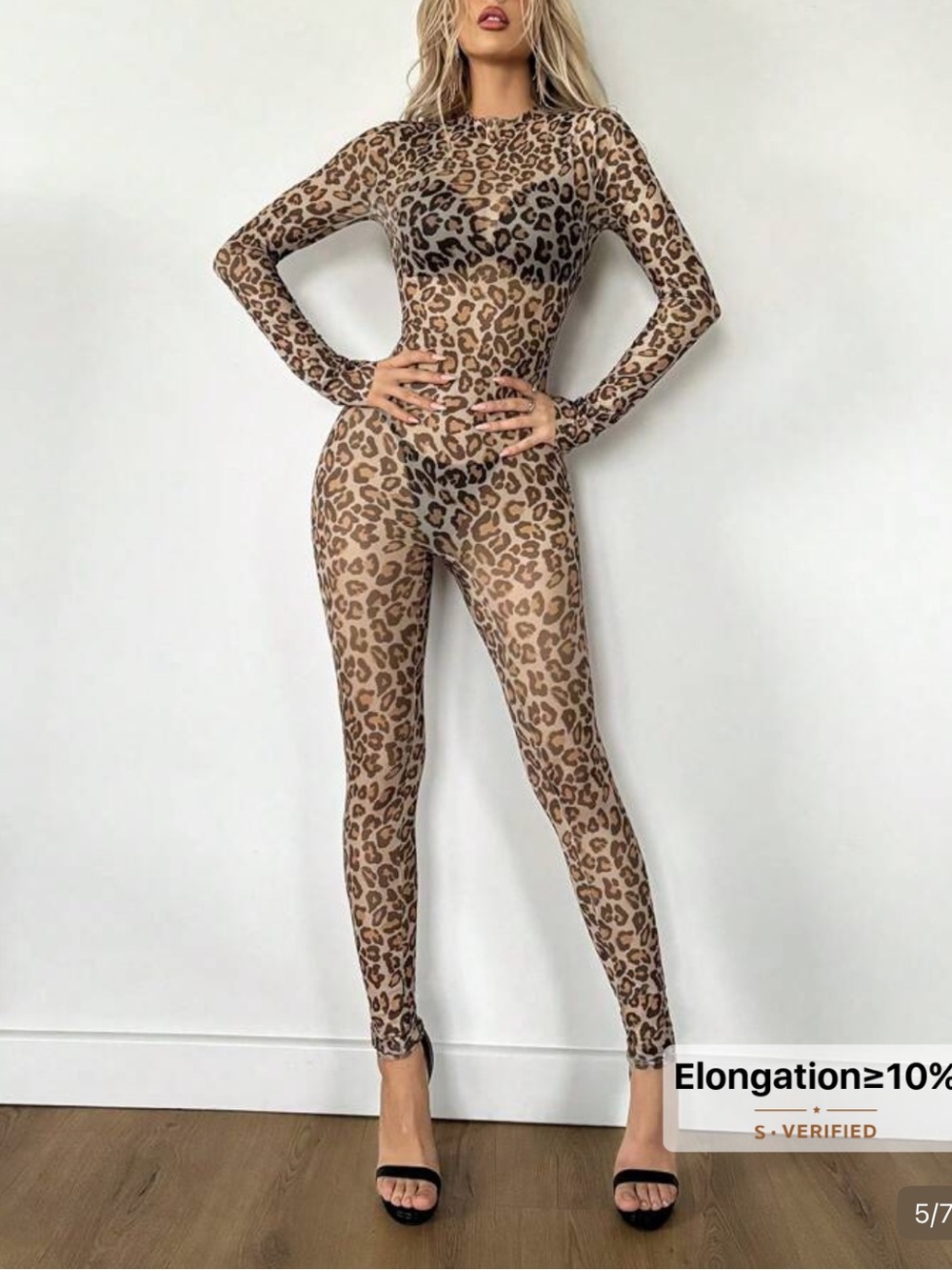 Leopard Print Long-Sleeve Jumpsuit - Brown